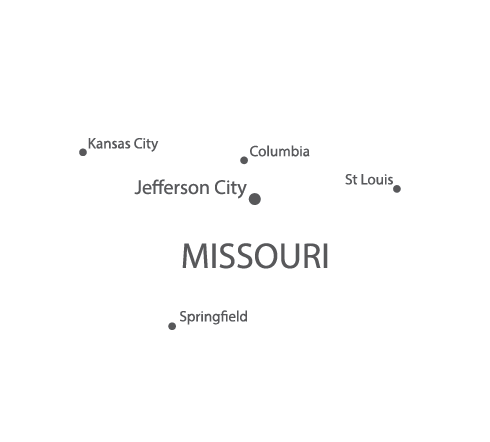 outline of the state of missouri with the major cities being shown on the map
